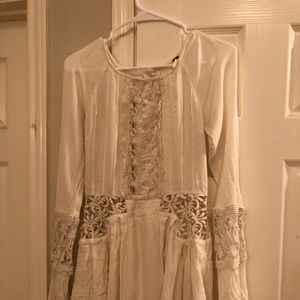 Free People Cream Backless Embroidered Mini Dress